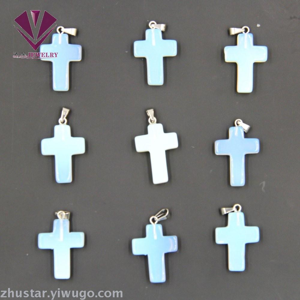 Natural stone opal cross pendant, agate, pink crystal, amethyst, tiger eye stone, pine stone, coral