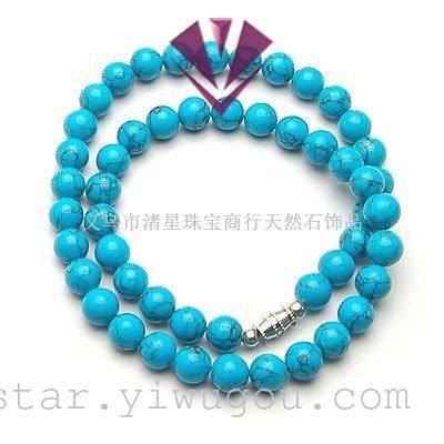 Turquoise round bead necklace ornament, natural stone jewelry, blue pine stone, tiger eye stone, cat eye stone