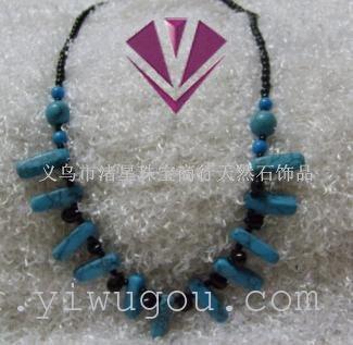 Turquoise round bead necklace ornament, natural stone jewelry, blue pine stone, tiger eye stone, cat eye stone