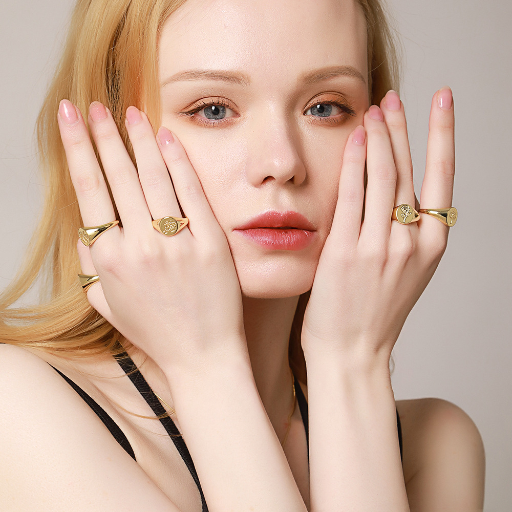 INS New Printed Open Ring Copper Plated Real Gold Ring Cold Wind Women&#039;s Ring Accessories Jewellery
