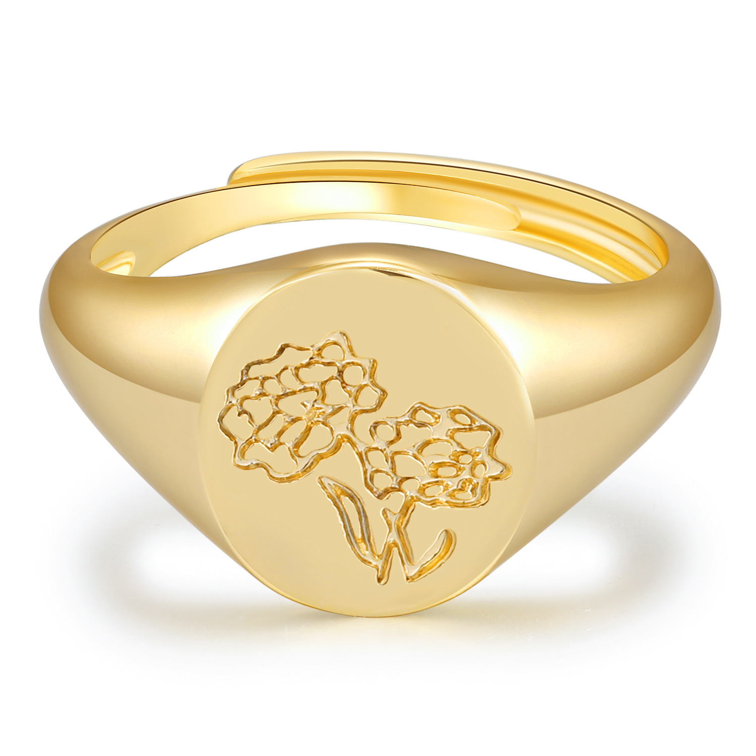 INS New Printed Open Ring Copper Plated Real Gold Ring Cold Wind Women's Ring Accessories Jewellery
