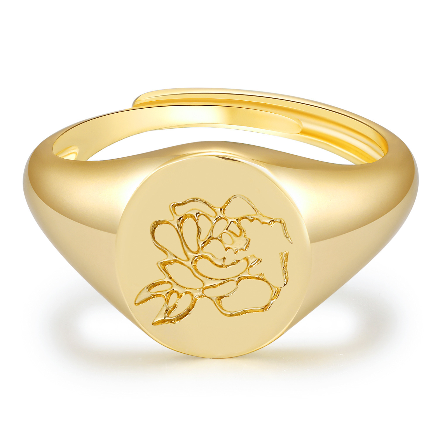 INS New Printed Open Ring Copper Plated Real Gold Ring Cold Wind Women's Ring Accessories Jewellery