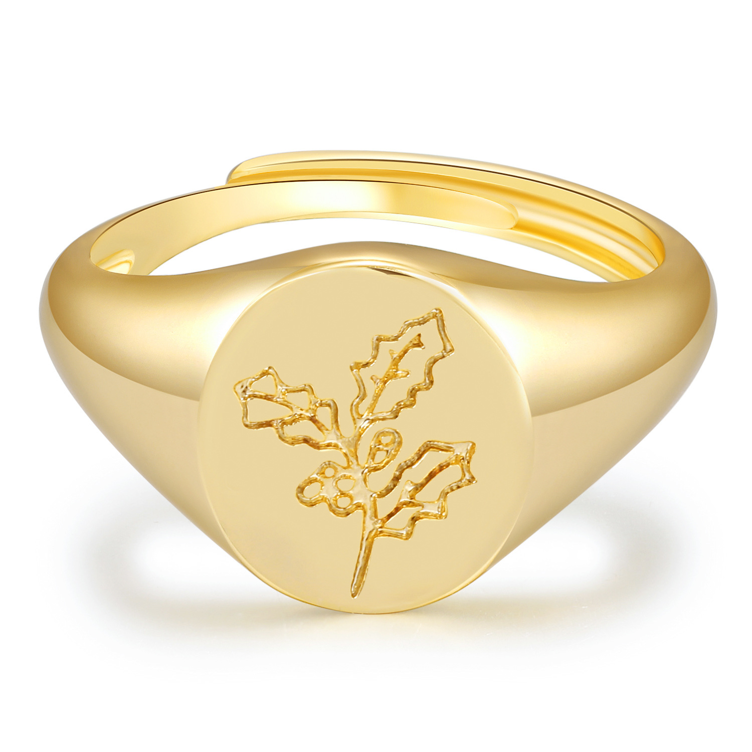 INS New Printed Open Ring Copper Plated Real Gold Ring Cold Wind Women's Ring Accessories Jewellery