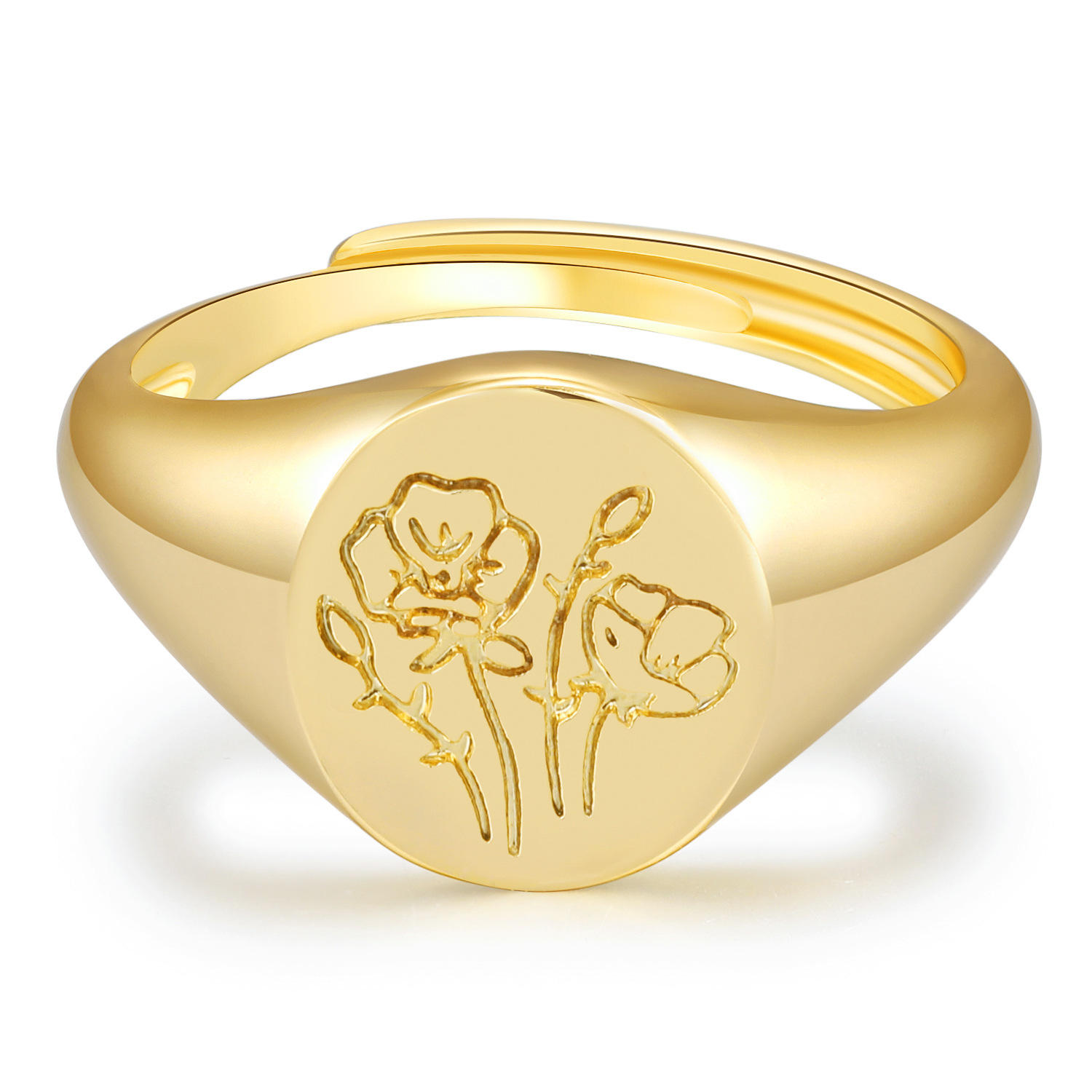 INS New Printed Open Ring Copper Plated Real Gold Ring Cold Wind Women's Ring Accessories Jewellery