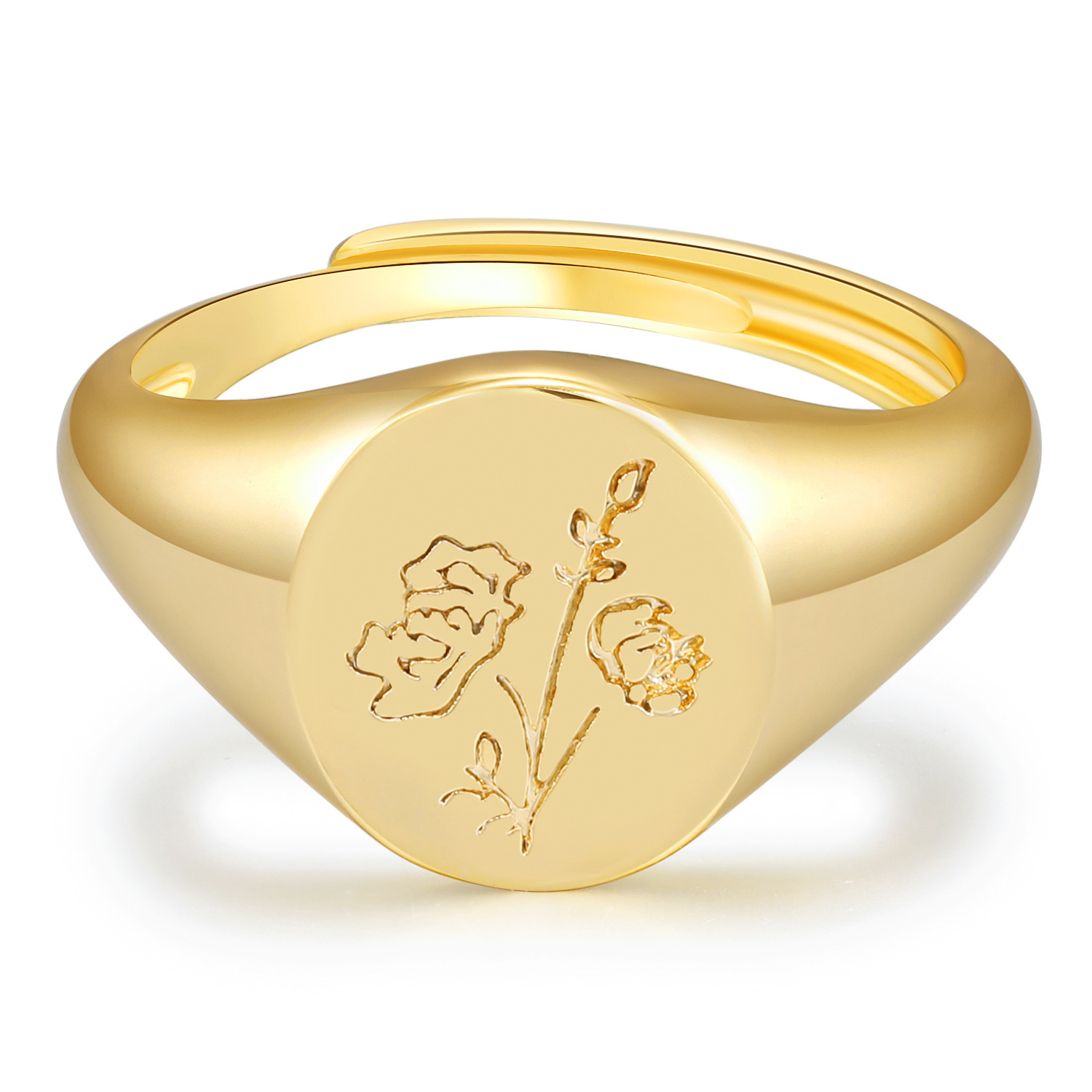 INS New Printed Open Ring Copper Plated Real Gold Ring Cold Wind Women's Ring Accessories Jewellery