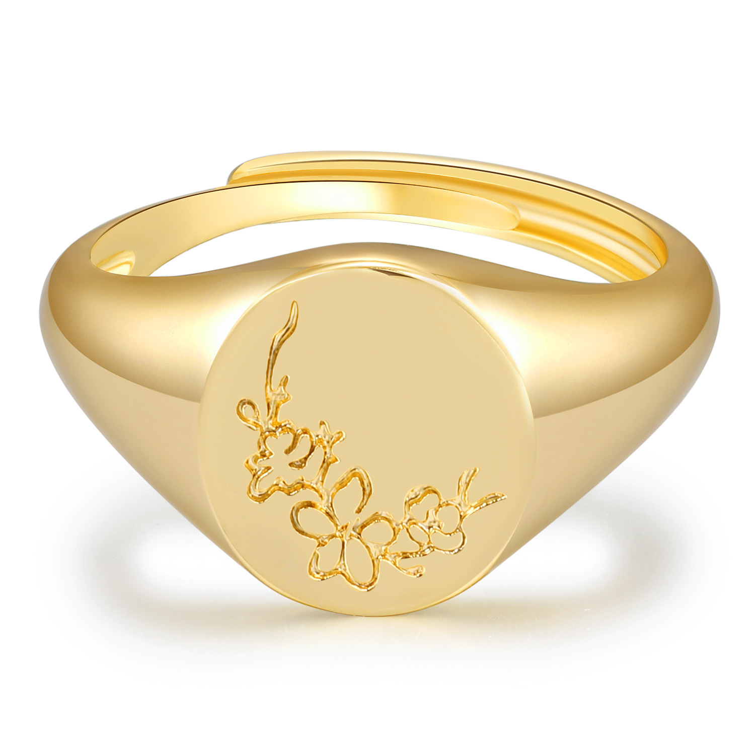 INS New Printed Open Ring Copper Plated Real Gold Ring Cold Wind Women's Ring Accessories Jewellery
