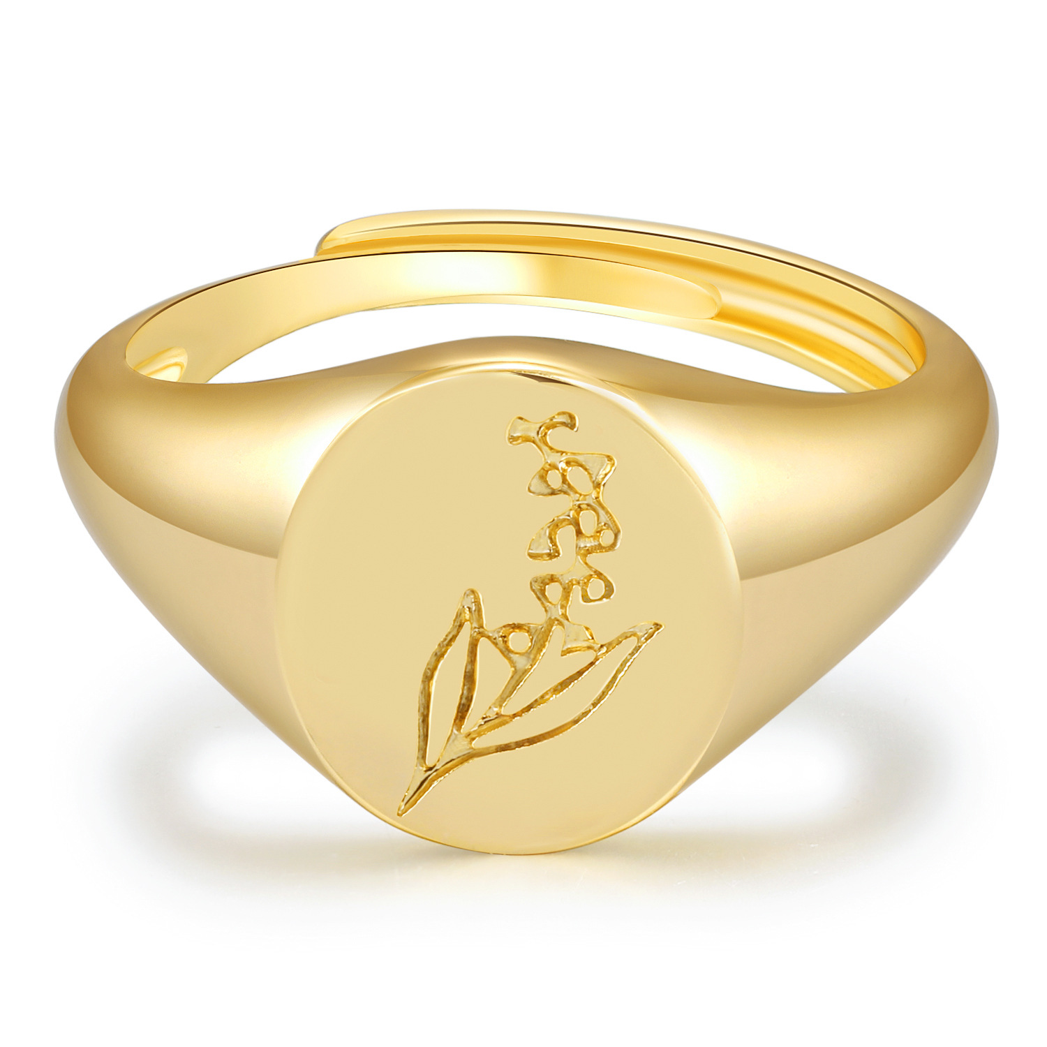 INS New Printed Open Ring Copper Plated Real Gold Ring Cold Wind Women's Ring Accessories Jewellery