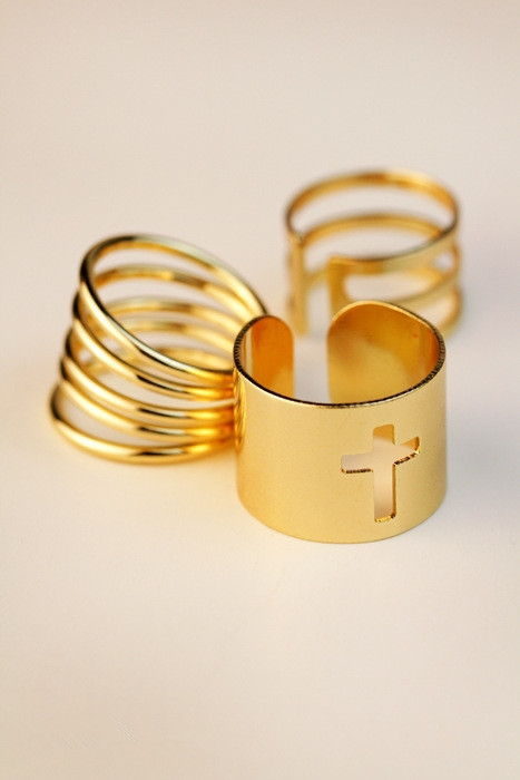European and American Exaggerated and Personalized Striped Hollow Cross Metal Gold Ring Knuckle Ring Three-Piece Set