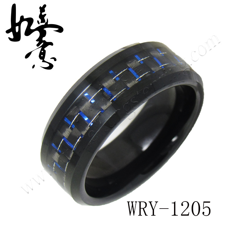 Wanruyi Tungsten Gold Ring Eight Wide Batch Edge Electric Black Inlaid Blue Black Carbon Fiber Foreign Trade Ornament Spot