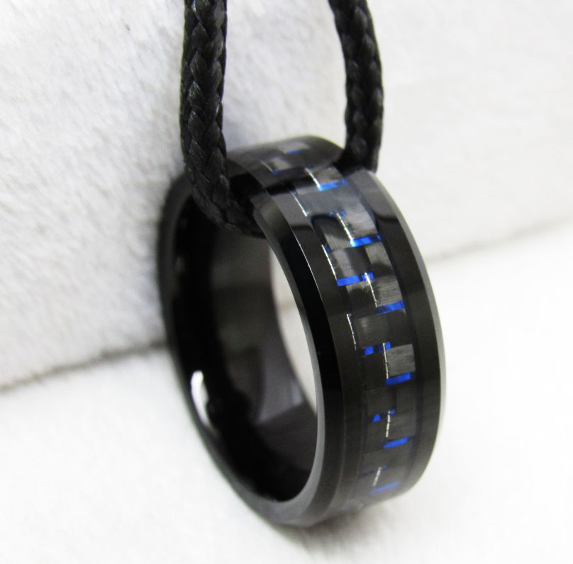 Wanruyi Tungsten Gold Ring Eight Wide Batch Edge Electric Black Inlaid Blue Black Carbon Fiber Foreign Trade Ornament Spot