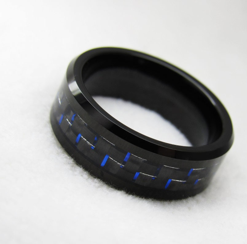 Wanruyi Tungsten Gold Ring Eight Wide Batch Edge Electric Black Inlaid Blue Black Carbon Fiber Foreign Trade Ornament Spot