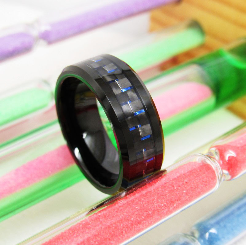 Wanruyi Tungsten Gold Ring Eight Wide Batch Edge Electric Black Inlaid Blue Black Carbon Fiber Foreign Trade Ornament Spot