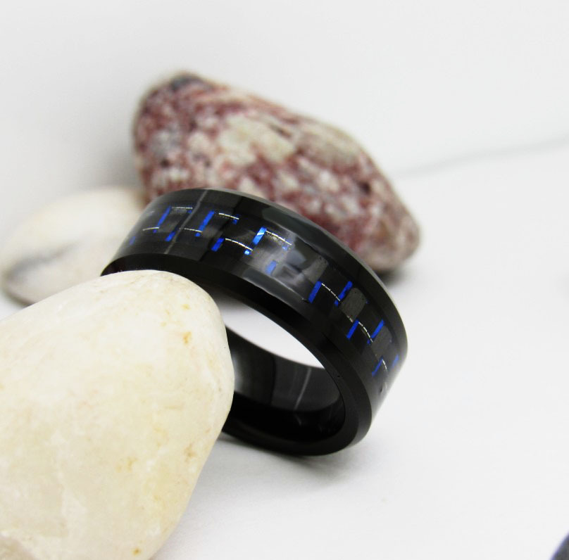 Wanruyi Tungsten Gold Ring Eight Wide Batch Edge Electric Black Inlaid Blue Black Carbon Fiber Foreign Trade Ornament Spot Wanruyi Tungsten Gold Ring Eight Wide Batch Edge Electric Black Inlaid Blue Black Carbon Fiber Foreign Trade Ornament Spot