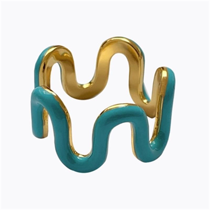 Net Red Wind Painting Oil Wave Ring Copper Plated Real Gold Ring Simple Elegant Solid Color Bracelet in Stock Wholesale