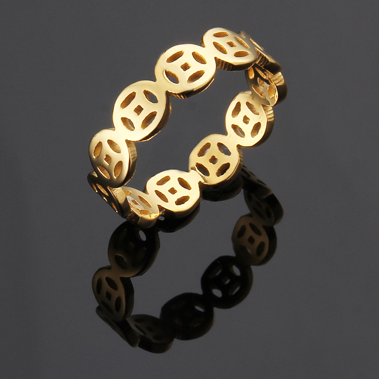 Titanium steel ring ancient copper money design women&#039;s rose gold ring