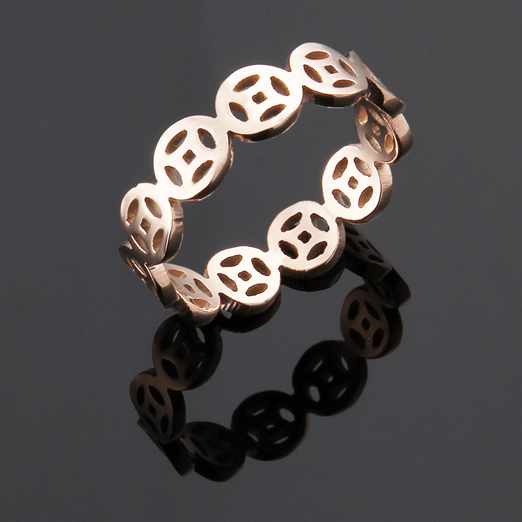 Titanium steel ring ancient copper money design women's rose gold ring Titanium steel ring ancient copper money design women's rose gold ring
