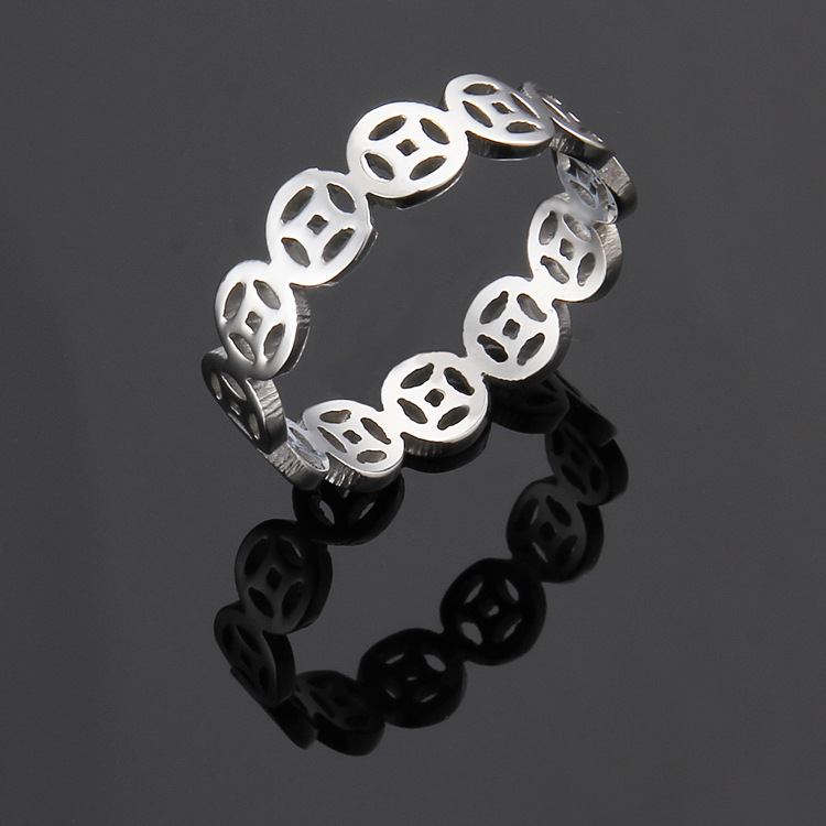 Titanium steel ring ancient copper money design women's rose gold ring Titanium steel ring ancient copper money design women's rose gold ring