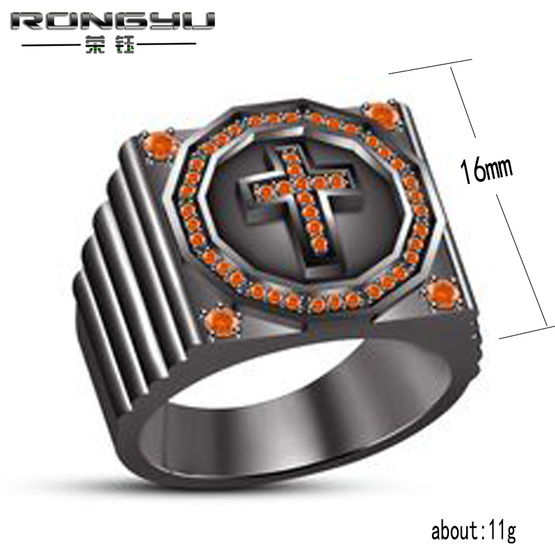 Rongyu EBay Fashion Inlaid Ruby Diamond Black Gold Ring European and American Popular Cross the Wedding Party Ring Rongyu EBay Fashion Inlaid Ruby Diamond Black Gold Ring European and American Popular Cross the Wedding Party Ring