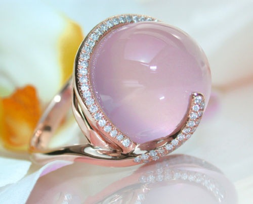Yung yu ebay new hot pink crystal moonstone diamond ring Europe and America creative 14k rose gold ring