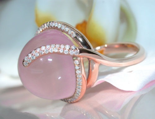 Yung yu ebay new hot pink crystal moonstone diamond ring Europe and America creative 14k rose gold ring