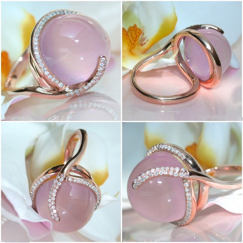 Yung yu ebay new hot pink crystal moonstone diamond ring Europe and America creative 14k rose gold ring