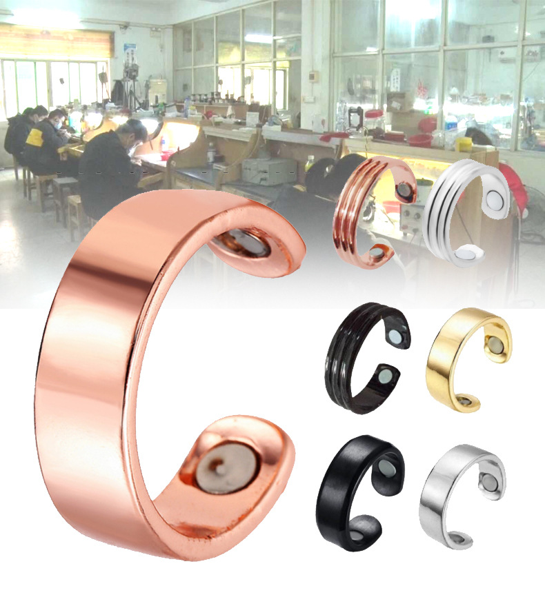 Amazon Spot Personalized European and American Electroplated Rose Gold Ring Men's Magnetic Health Care Simple Opening Ring Wholesale