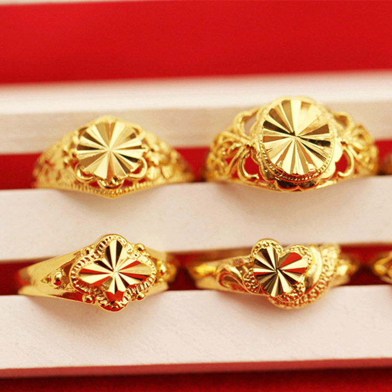 24K Brass Gold-Plated Thickened Opening Flower Ring Women's Titanium Vietnam Placer Gold Ring Women's More than No Color Fading Styles