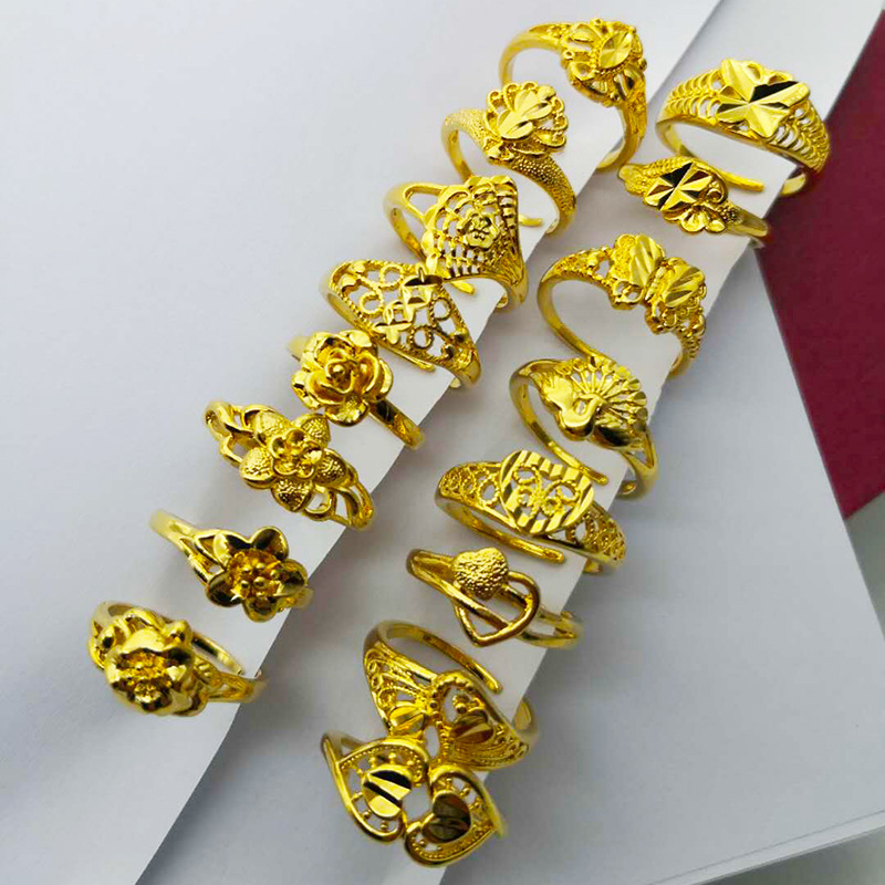 24K Brass Gold-Plated Thickened Opening Flower Ring Women's Titanium Vietnam Placer Gold Ring Women's More than No Color Fading Styles