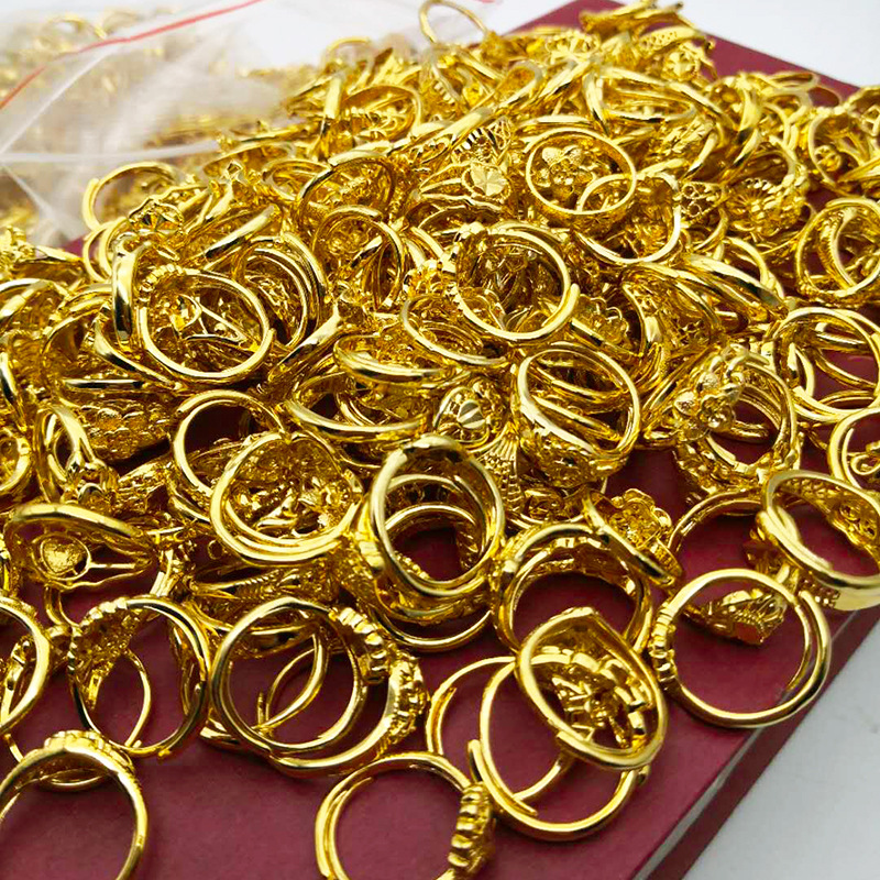 24K Brass Gold-Plated Thickened Opening Flower Ring Women's Titanium Vietnam Placer Gold Ring Women's More than No Color Fading Styles