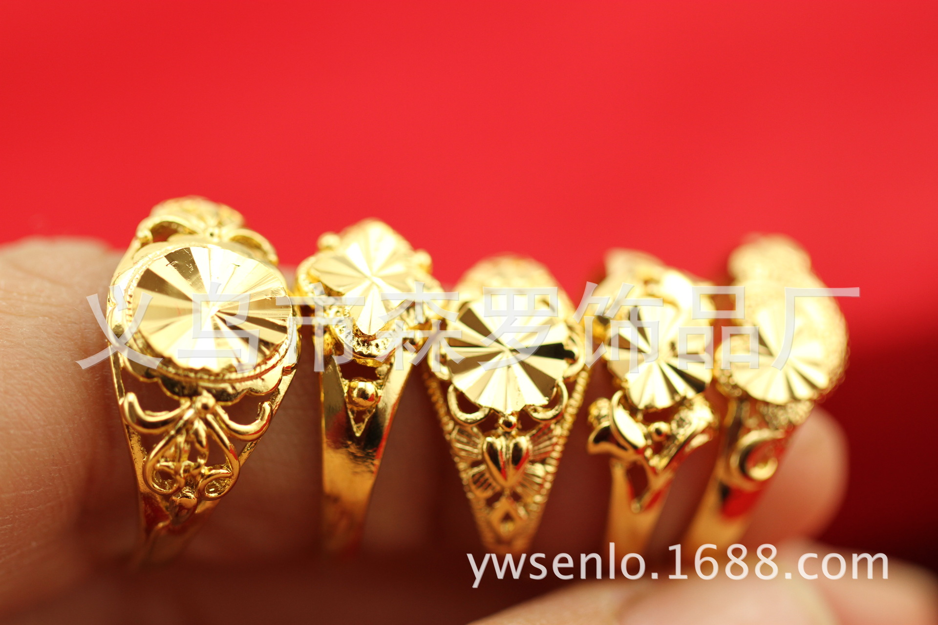 24K Brass Gold-Plated Thickened Opening Flower Ring Women's Titanium Vietnam Placer Gold Ring Women's More than No Color Fading Styles