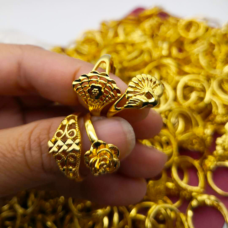 24K Brass Gold-Plated Thickened Opening Flower Ring Women's Titanium Vietnam Placer Gold Ring Women's More than No Color Fading Styles