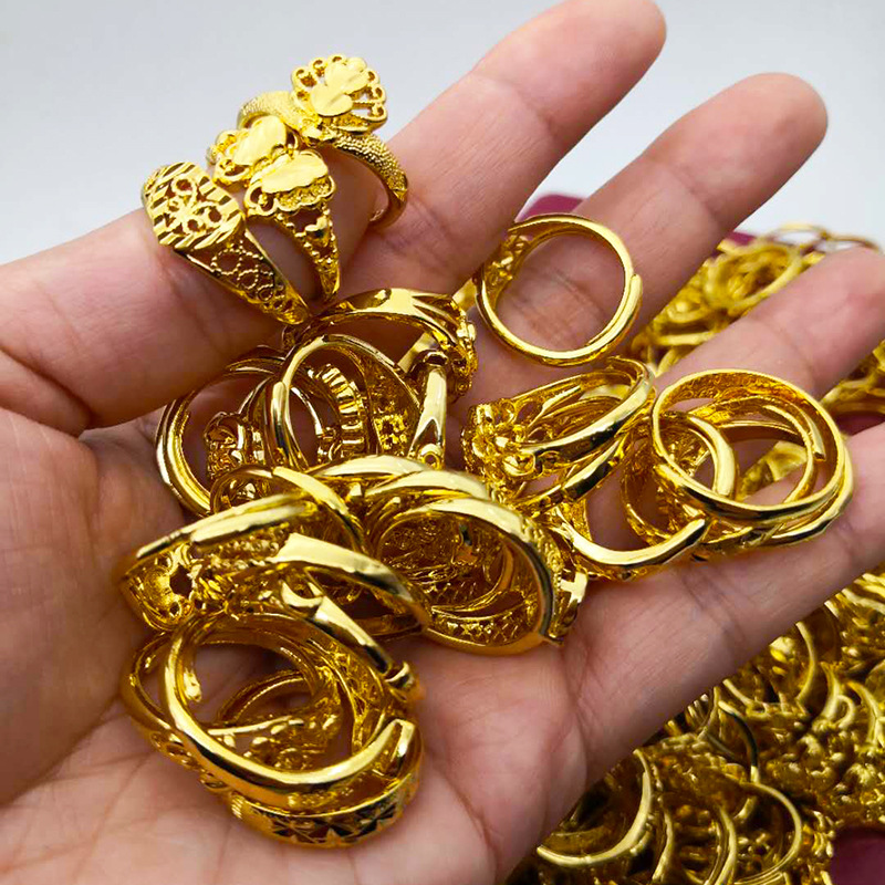 24K Brass Gold-Plated Thickened Opening Flower Ring Women's Titanium Vietnam Placer Gold Ring Women's More than No Color Fading Styles