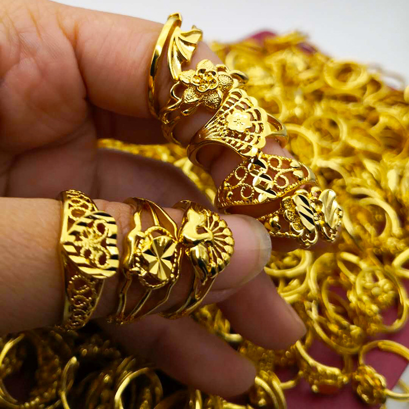 24K Brass Gold-Plated Thickened Opening Flower Ring Women's Titanium Vietnam Placer Gold Ring Women's More than No Color Fading Styles