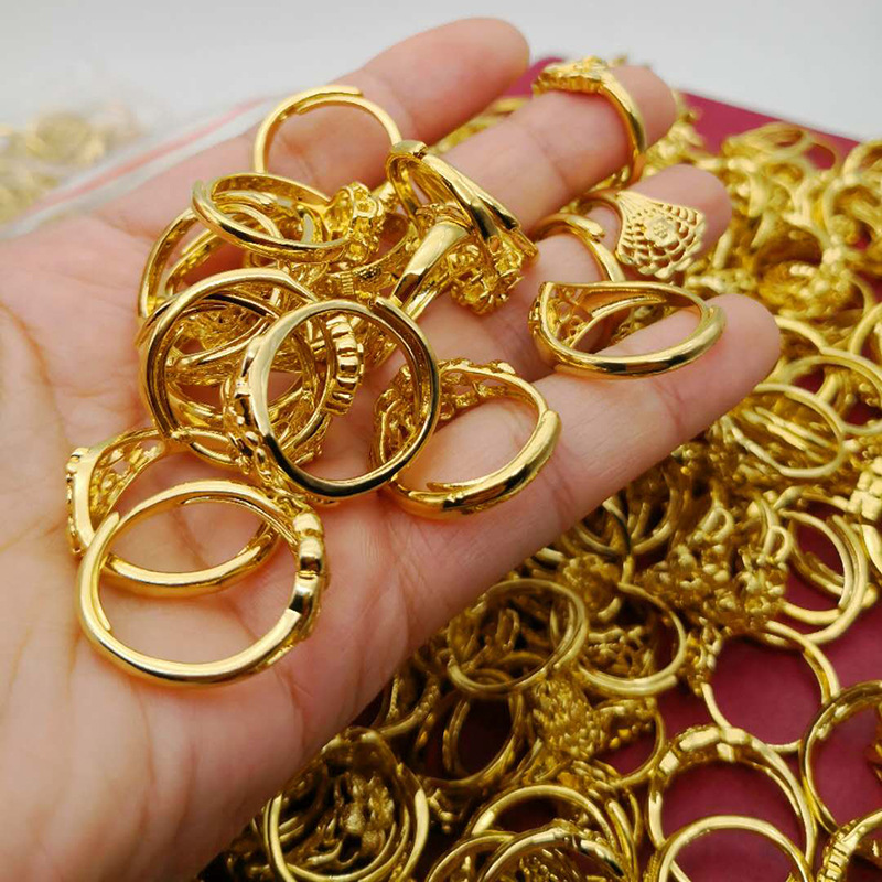 24K Brass Gold-Plated Thickened Opening Flower Ring Women's Titanium Vietnam Placer Gold Ring Women's More than No Color Fading Styles