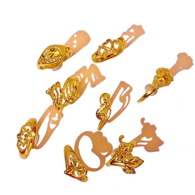 Cross-Border Hot Vietnam Placer Gold Ring Copper Vacuum Electroplating Women&#039;s Imitation Gold Open Ring Non-Fading Small Gift Wholesale