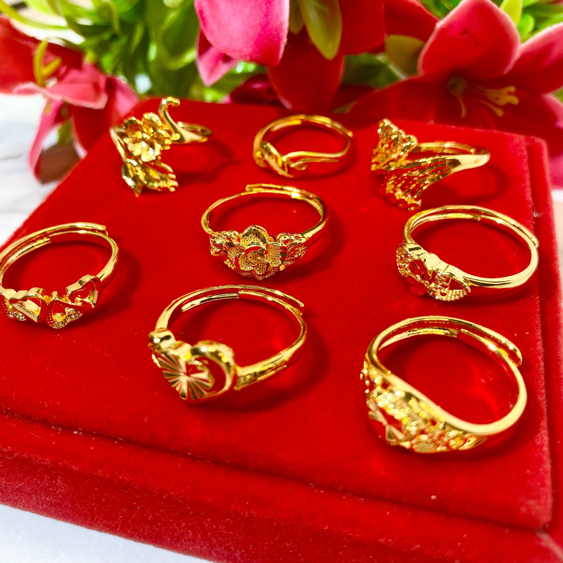 Cross-Border Hot Vietnam Placer Gold Ring Copper Vacuum Electroplating Women's Imitation Gold Open Ring Non-Fading Small Gift Wholesale