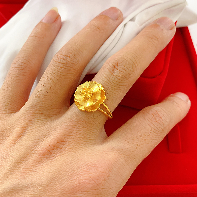 Vietnam Placer Gold Plated 24K Gold Ring Women&#039;s Artificial Gold Adjustable Mouth No Color Fading Wedding Index Finger Ring