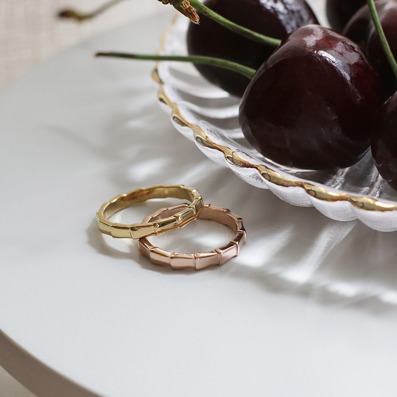European and American Minimal Art All-Match Snake-Shaped Bamboo Ring Arrow Simple Fashion Colored Gold Ring Index Finger Titanium Steel Plated 18K Color Retention