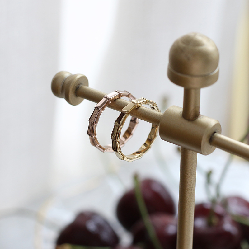 European and American Minimal Art All-Match Snake-Shaped Bamboo Ring Arrow Simple Fashion Colored Gold Ring Index Finger Titanium Steel Plated 18K Color Retention