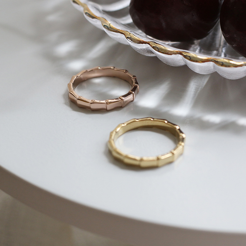 European and American Minimal Art All-Match Snake-Shaped Bamboo Ring Arrow Simple Fashion Colored Gold Ring Index Finger Titanium Steel Plated 18K Color Retention