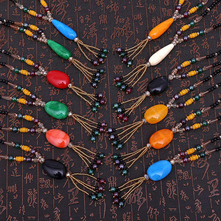 Retro Ethnic Style Imitation Beeswax Long Sweater Chain Beeswax Gourd Fur Elephant Pendant All-Matching Simple Necklace