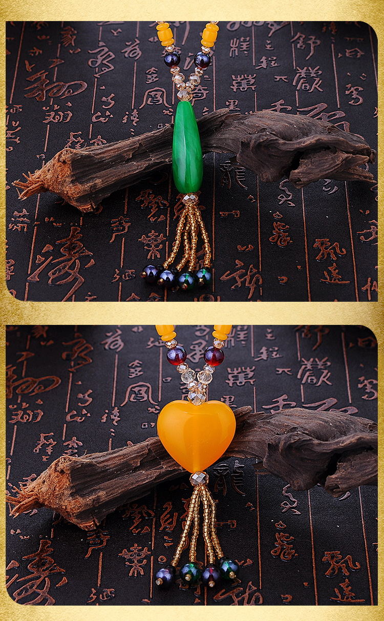 Retro Ethnic Style Imitation Beeswax Long Sweater Chain Beeswax Gourd Fur Elephant Pendant All-Matching Simple Necklace Retro Ethnic Style Imitation Beeswax Long Sweater Chain Beeswax Gourd Fur Elephant Pendant All-Matching Simple Necklace