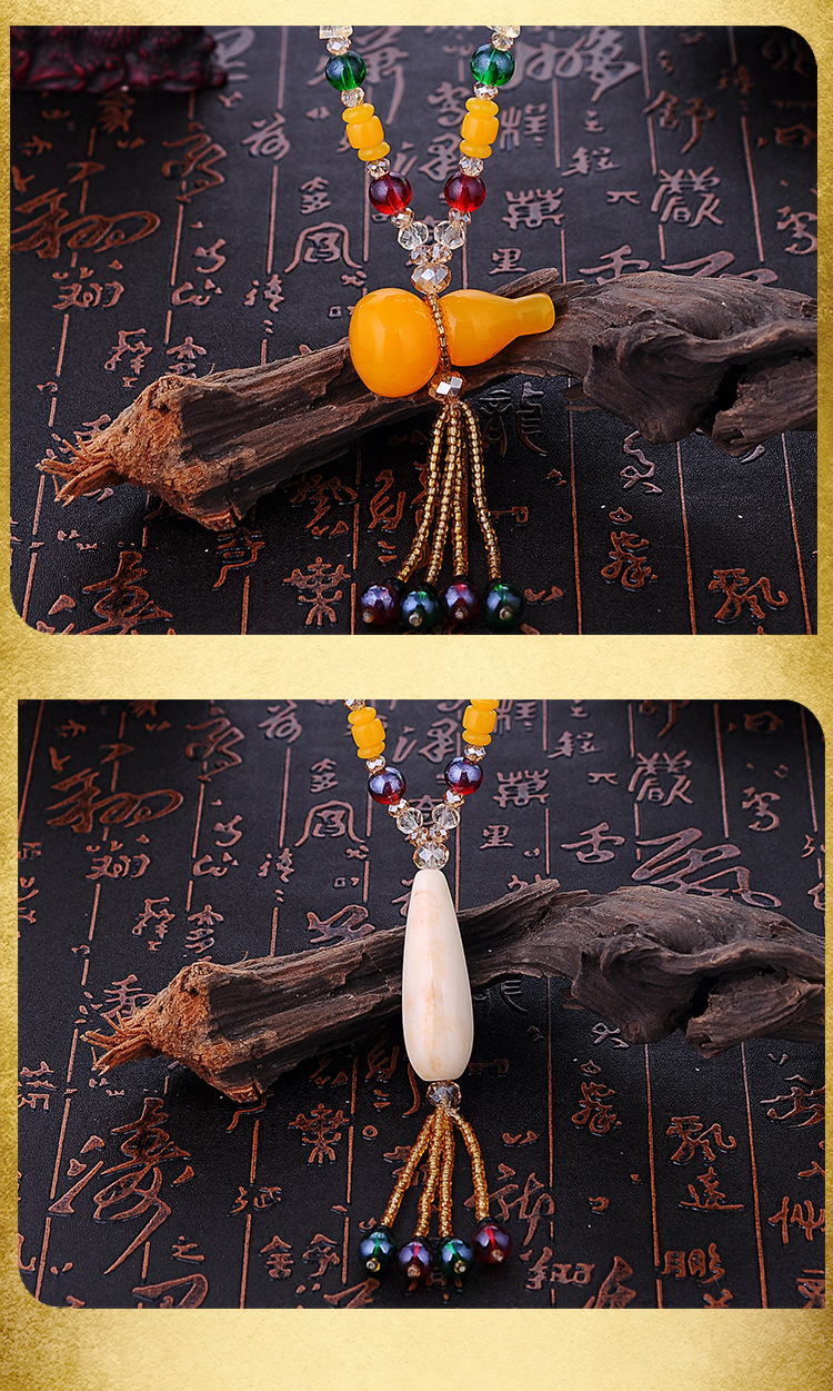Retro Ethnic Style Imitation Beeswax Long Sweater Chain Beeswax Gourd Fur Elephant Pendant All-Matching Simple Necklace Retro Ethnic Style Imitation Beeswax Long Sweater Chain Beeswax Gourd Fur Elephant Pendant All-Matching Simple Necklace