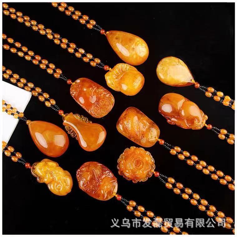 Factory Direct Supply Old Beeswax Pendant Personality Chinese Ethnic Style Girls&#039; Clothing All-Match High Imitation Beeswax Necklace