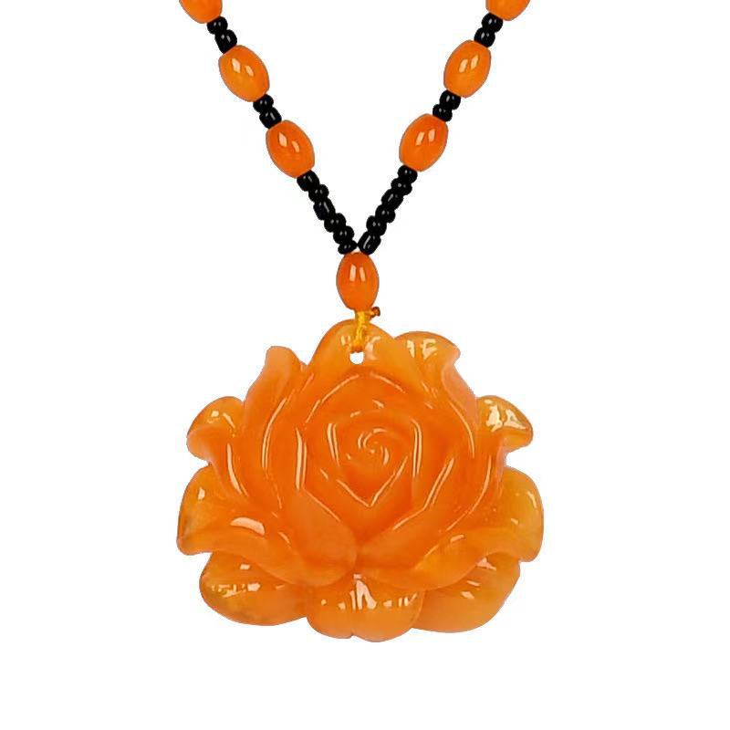Factory Direct Supply Old Beeswax Pendant Personality Chinese Ethnic Style Girls&#039; Clothing All-Match High Imitation Beeswax Necklace