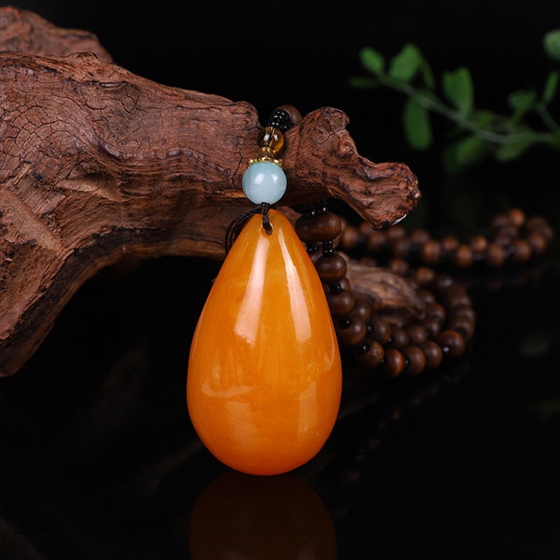 Ethnic Style Door Frame Imitation Beeswax Sweater Chain Second Generation Old Beeswax Pendant Necklace Live Broadcast Gift Accessories Pendant
