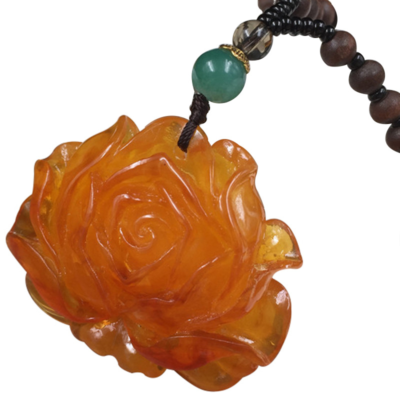2020 New Style Wooden Bead Chain Two-Color Orange Beeswax Pendant Pendant Sweater Chain Retro Ethnic Style Long Necklace for Women
