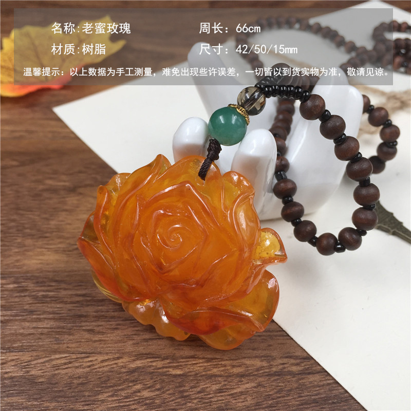 2020 New Style Wooden Bead Chain Two-Color Orange Beeswax Pendant Pendant Sweater Chain Retro Ethnic Style Long Necklace for Women