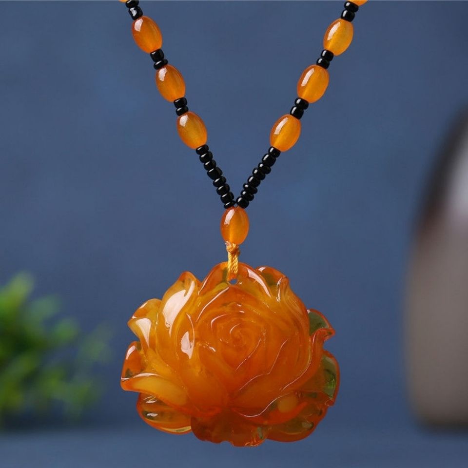 Beeswax Pendant Long Water Drop Women &#039;S Ethnic Style Vintage Amber Old Wax Necklace Versatile Accessories Sweater Chain Pendant