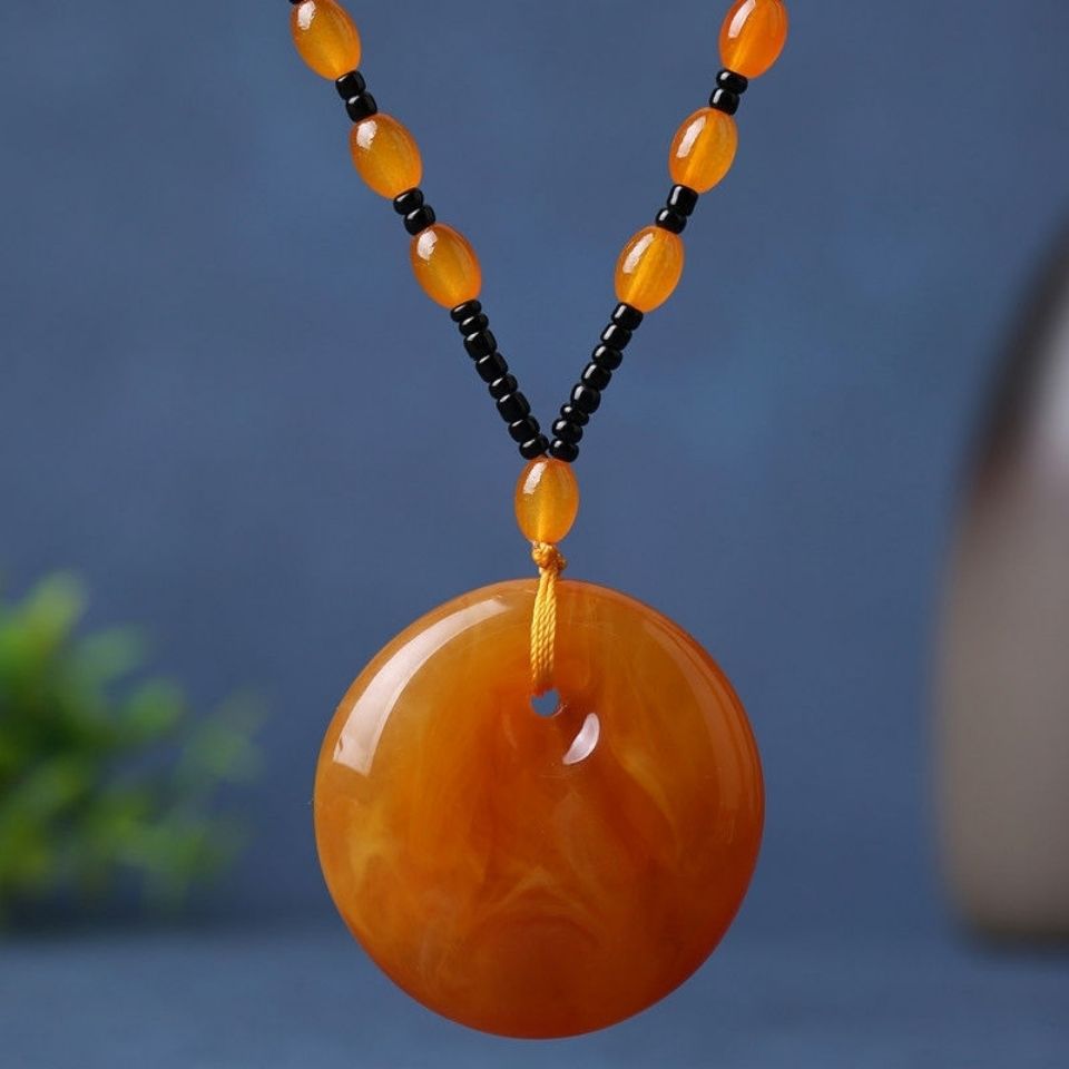 Beeswax Pendant Long Water Drop Women &#039;S Ethnic Style Vintage Amber Old Wax Necklace Versatile Accessories Sweater Chain Pendant